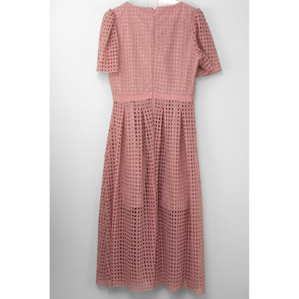 Rachel Parcell Midi Dress Lace Ruffle Evening Short Sleeve Party Pink Size 8 New - Picture 2 of 8
